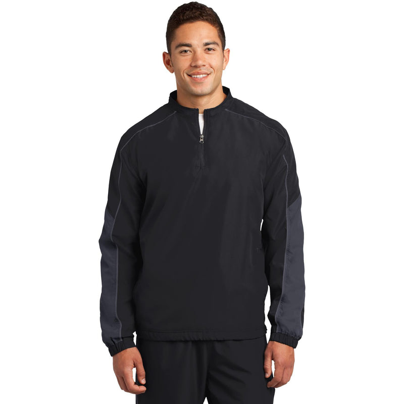 no-logo CLOSEOUT - Sport-Tek Piped Colorblock 1/4-Zip Wind Shirt-Sport-Tek-Black/Graphite Grey/Graphite Grey-S-Thread Logic