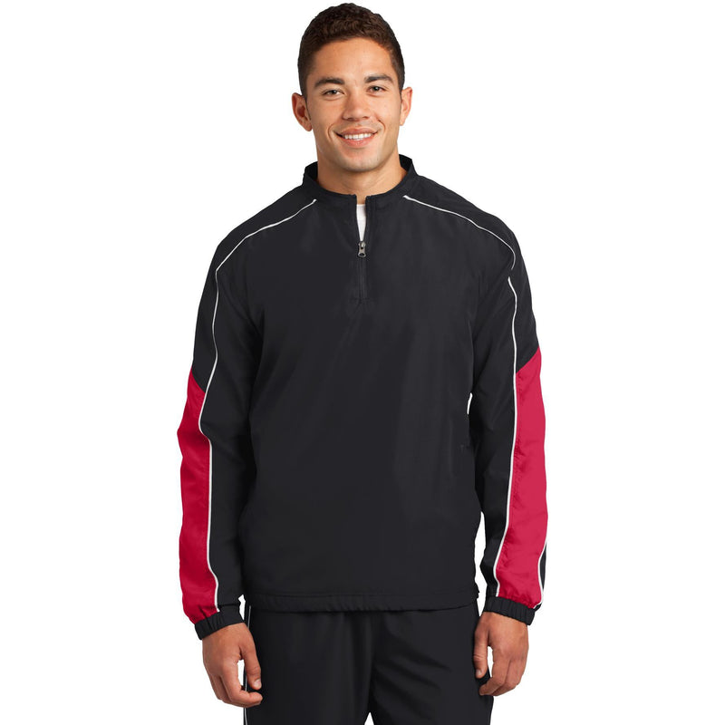 no-logo CLOSEOUT - Sport-Tek Piped Colorblock 1/4-Zip Wind Shirt-Sport-Tek-Black/True Red/White-XL-Thread Logic