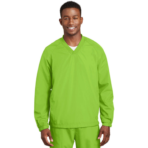 no-logo CLOSEOUT - Sport-Tek V-Neck Raglan Wind Shirt-Sport-Tek-Lime Shock-L-Thread Logic