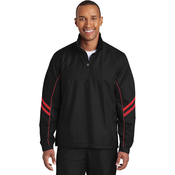 no-logo CLOSEOUT - Sport-Tek Shield Ripstop 1/2-Zip Pullover-Sport-Tek-Black/True Red-S-Thread Logic