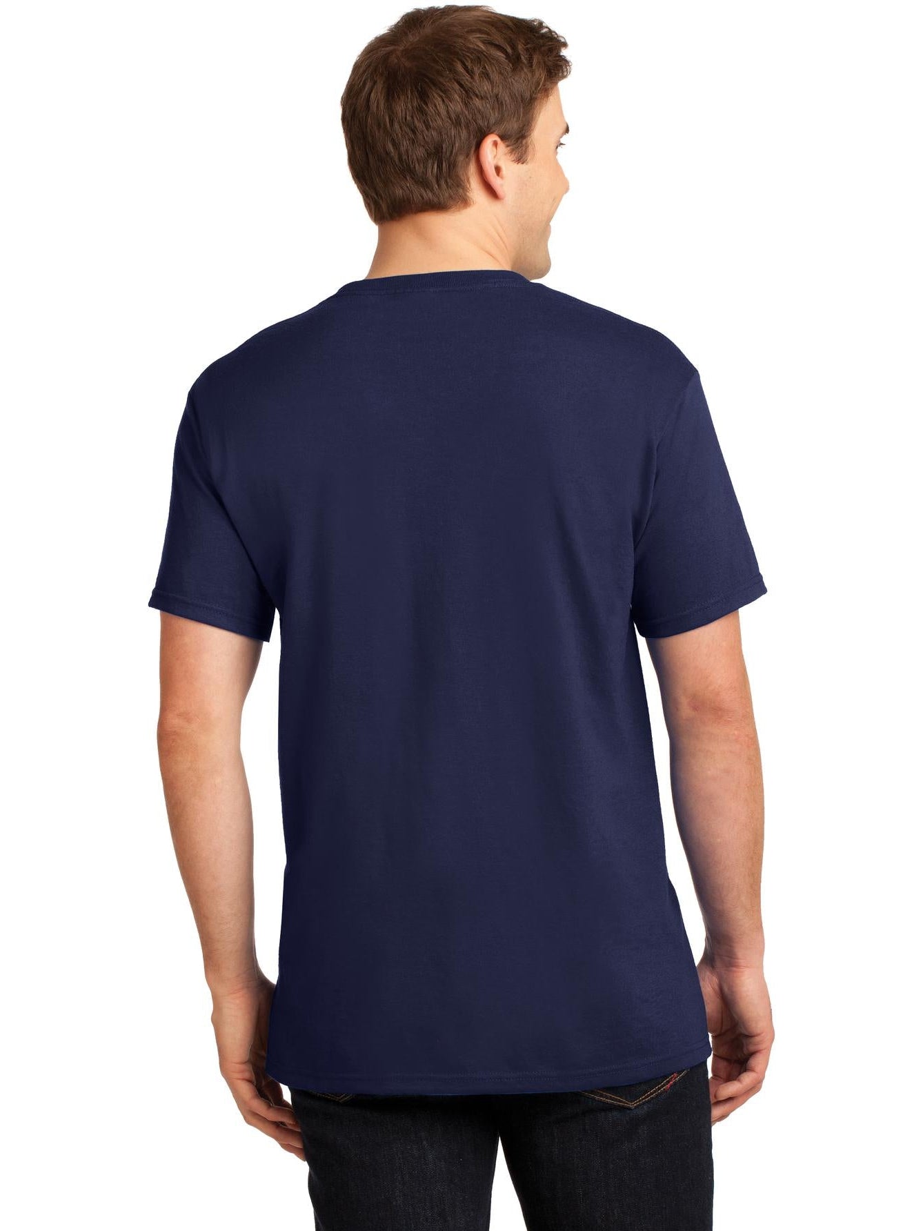 w*5様 everyone back logo check shirt NAVY Jerzees 29MP T-Shirt with Custom Embroidery