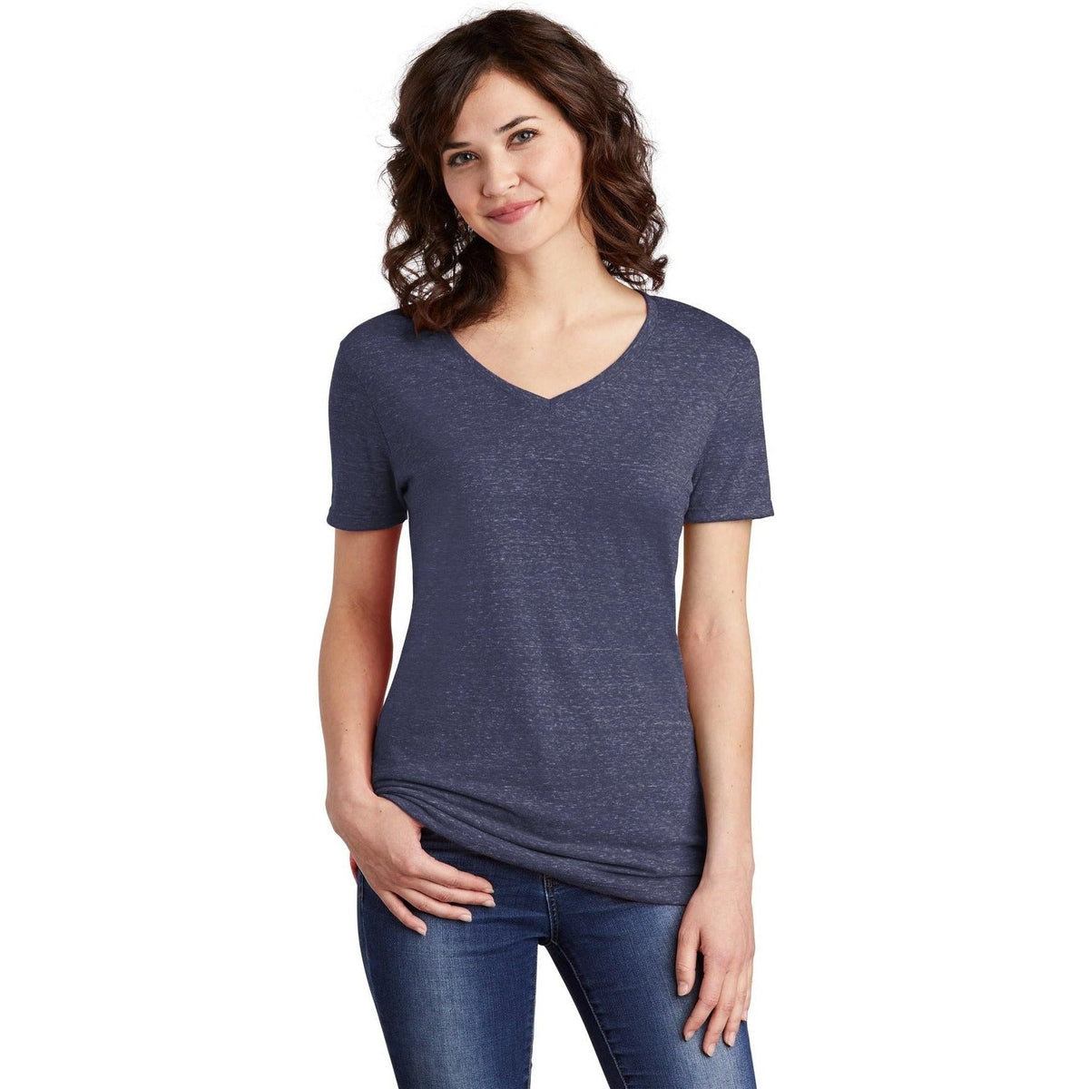 no-logo Jerzees Ladies Snow Heather Jersey V-Neck T-Shirt-Regular-Jerzees-Thread Logic