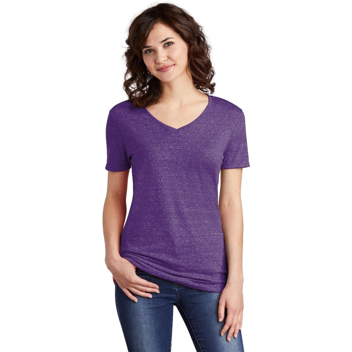 no-logo Jerzees Ladies Snow Heather Jersey V-Neck T-Shirt-Regular-Jerzees-Thread Logic