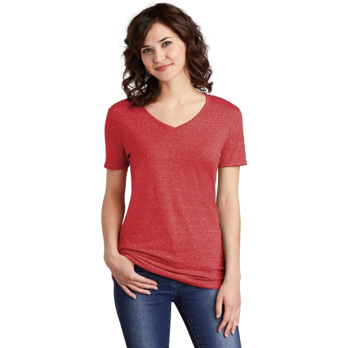 no-logo Jerzees Ladies Snow Heather Jersey V-Neck T-Shirt-Regular-Jerzees-Thread Logic