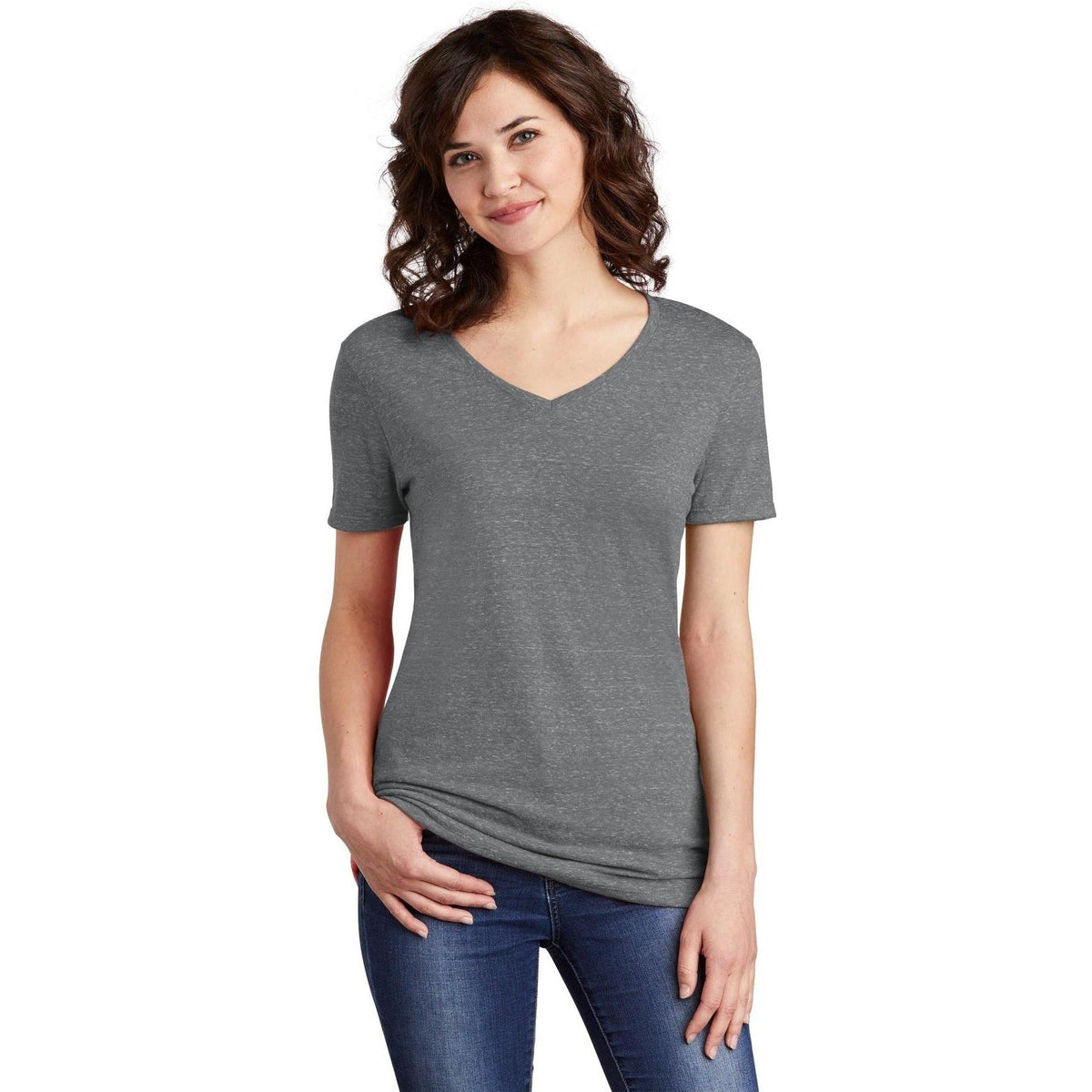 no-logo Jerzees Ladies Snow Heather Jersey V-Neck T-Shirt-Regular-Jerzees-Thread Logic