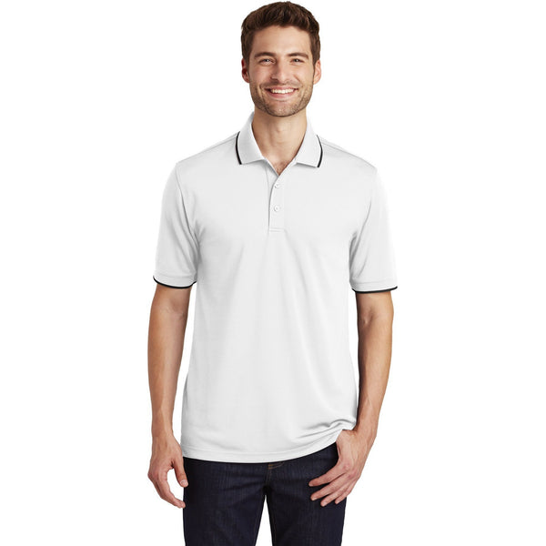 no-logo CLOSEOUT - Port Authority Dry Zone UV Micro-Mesh Tipped Polo-Port Authority-White/Deep Black-M-Thread Logic