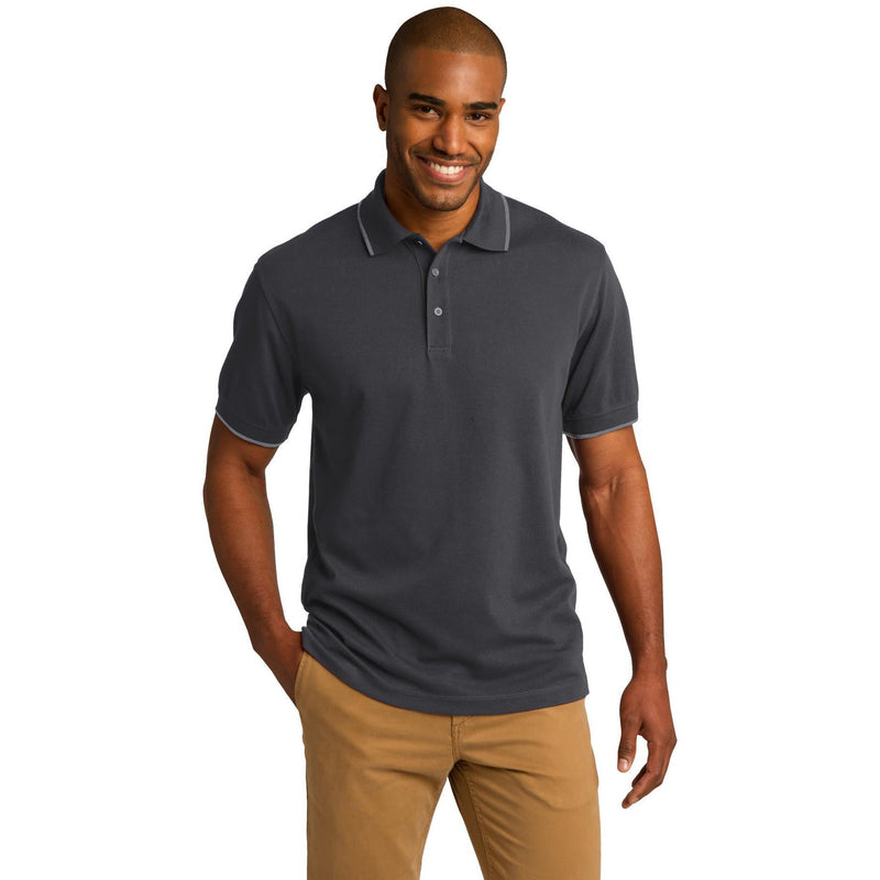 no-logo CLOSEOUT - Port Authority Rapid Dry Tipped Polo-Port Authority-Charcoal/Smoke Grey-XS-Thread Logic