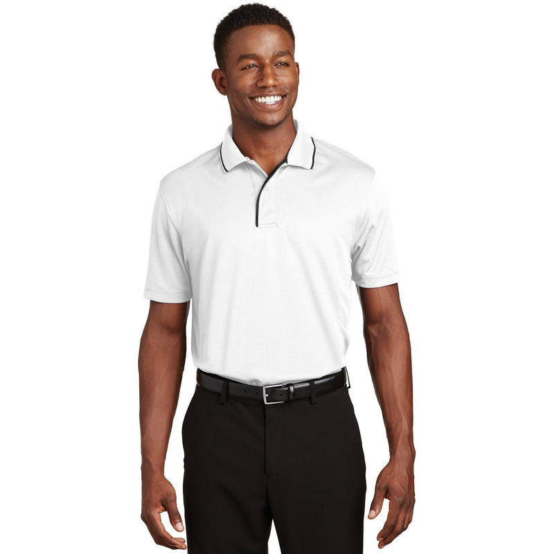 no-logo CLOSEOUT - Sport-Tek Dri-Mesh Polo with Tipped Collar and Piping-Sport-Tek-White/Black-XS-Thread Logic