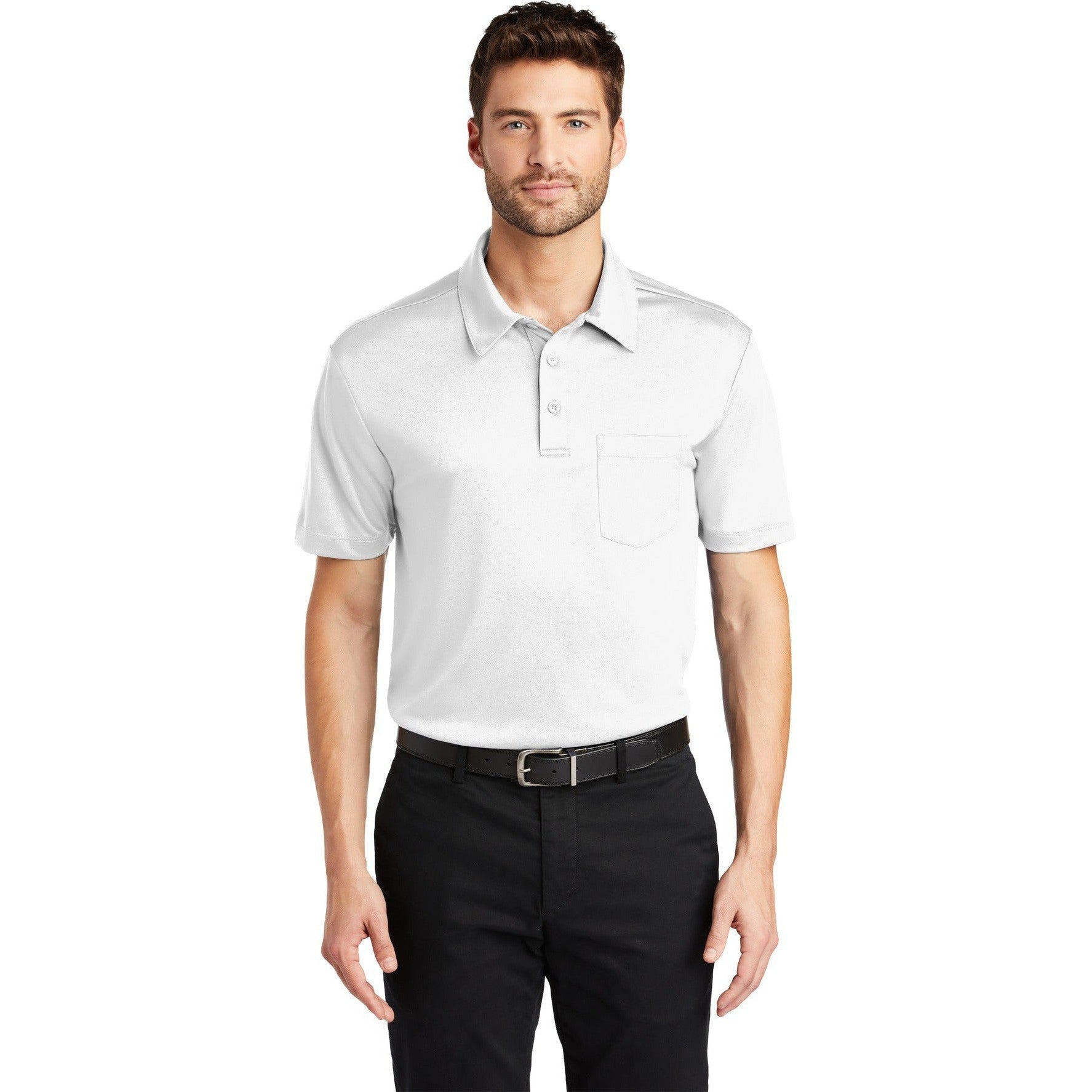 no-logo CLOSEOUT - Port Authority Silk Touch Performance Pocket Polo-Port Authority-White-XS-Thread Logic
