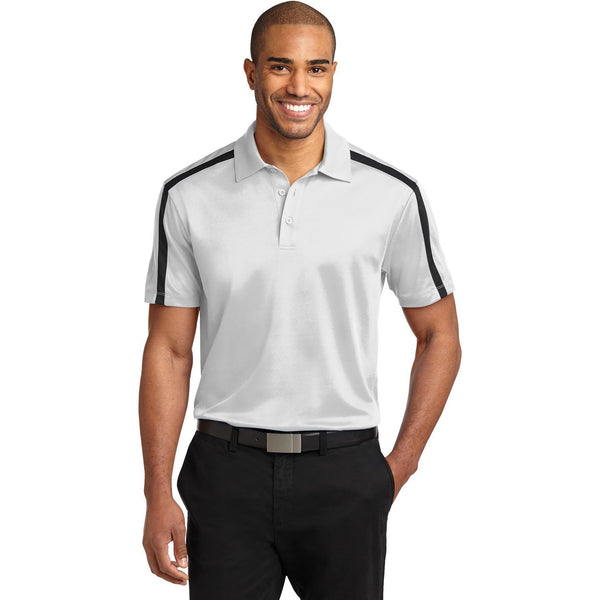 no-logo CLOSEOUT - Port Authority Silk Touch Performance Colorblock Stripe Polo-Port Authority-White/Black-XS-Thread Logic