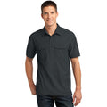 no-logo CLOSEOUT - Port Authority Oxford Pique Double Pocket Polo-Port Authority-Black/Monument Grey-L-Thread Logic