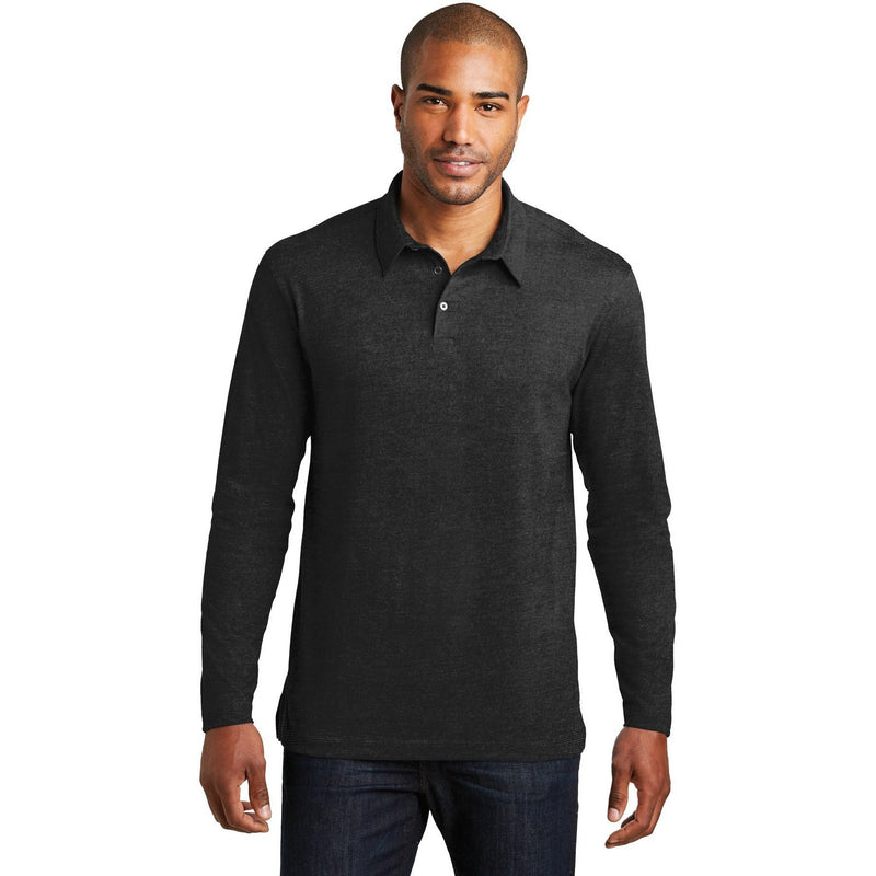 no-logo CLOSEOUT - Port Authority Long Sleeve Meridian Cotton Blend Polo-Port Authority-Black-XS-Thread Logic