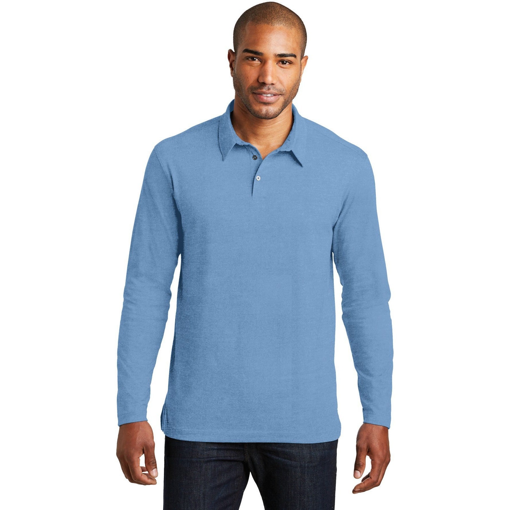 no-logo CLOSEOUT - Port Authority Long Sleeve Meridian Cotton Blend Polo-Port Authority-Blue Skies-3XL-Thread Logic
