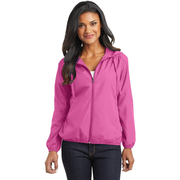 no-logo CLOSEOUT - Port Authority &reg; Ladies Hooded Essential Jacket-Port Authority-Charity Pink-S-Thread Logic