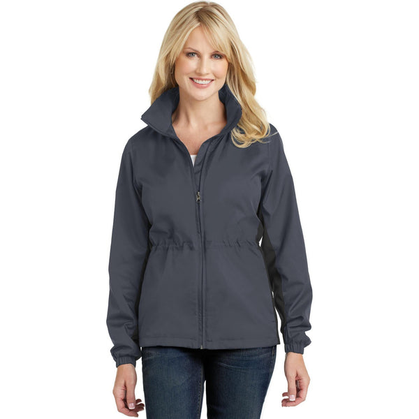 no-logo CLOSEOUT - Port Authority Ladies Core Colorblock Wind Jacket-Port Authority-Battleship Grey/Black-M-Thread Logic