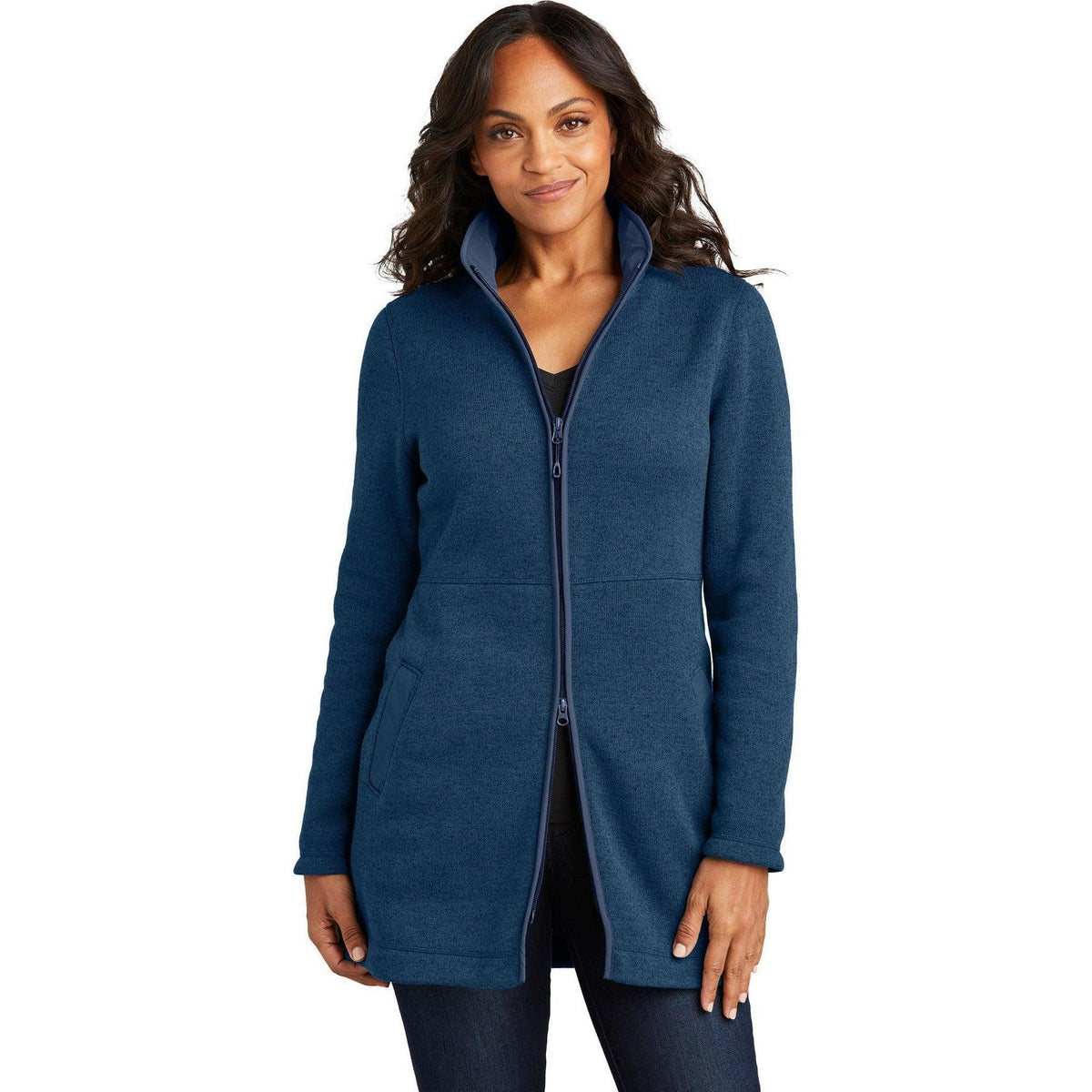 no-logo Port Authority Ladies Arc Sweater Fleece Long Jacket-Port Authority-Thread Logic