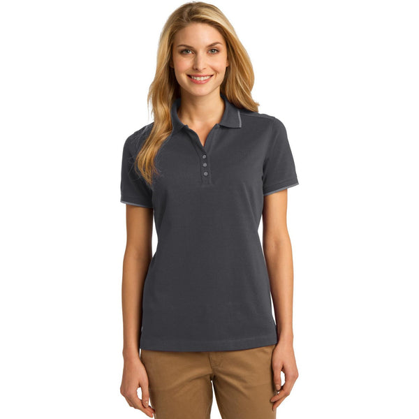 no-logo CLOSEOUT - Port Authority Ladies Rapid Dry Tipped Polo-Port Authority-Charcoal/Smoke Grey-XS-Thread Logic