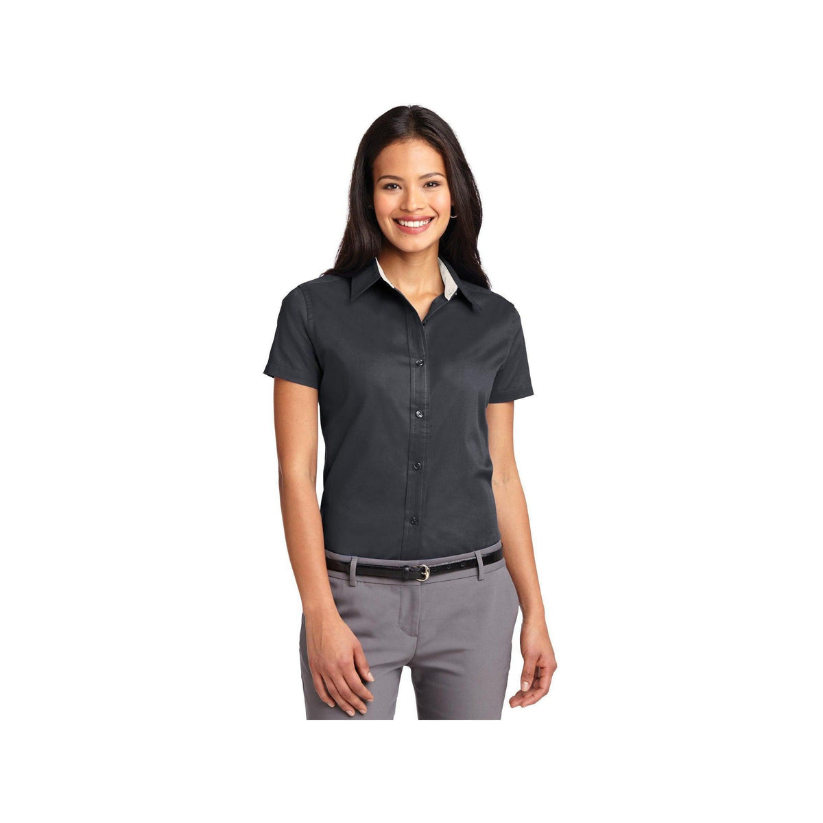 no-logo Port Authority Ladies Short Sleeve Easy Care Shirt-Port Authority-Classic Navy/Light Stone-XS-Thread Logic