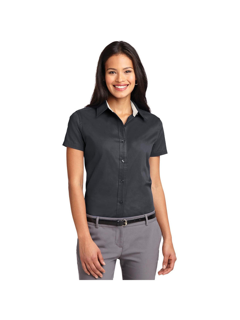 no-logo Port Authority Ladies Short Sleeve Easy Care Shirt-Port Authority-Classic Navy/Light Stone-XS-Thread Logic