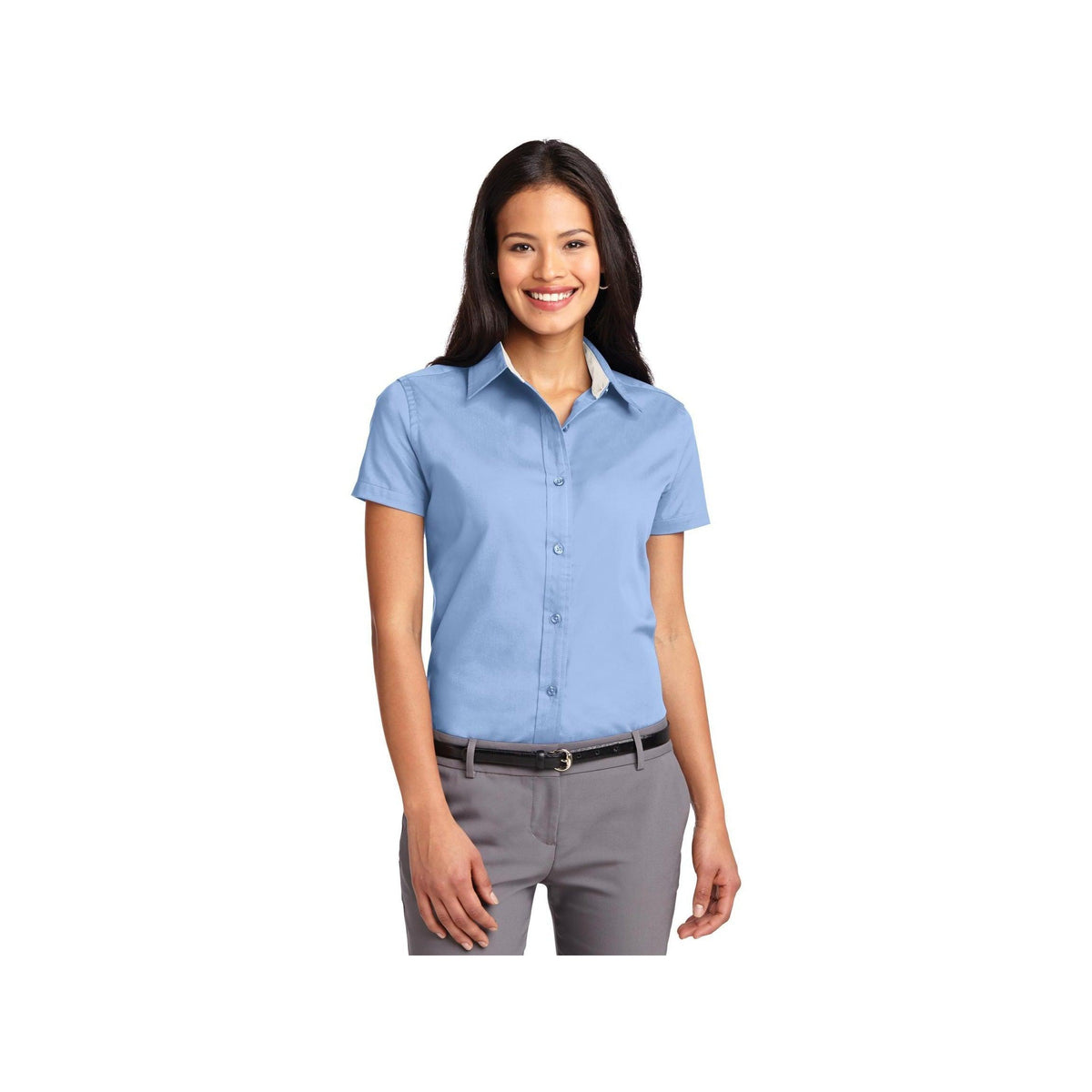 no-logo Port Authority Ladies Short Sleeve Easy Care Shirt-Port Authority-Light Blue/Light Stone-XS-Thread Logic