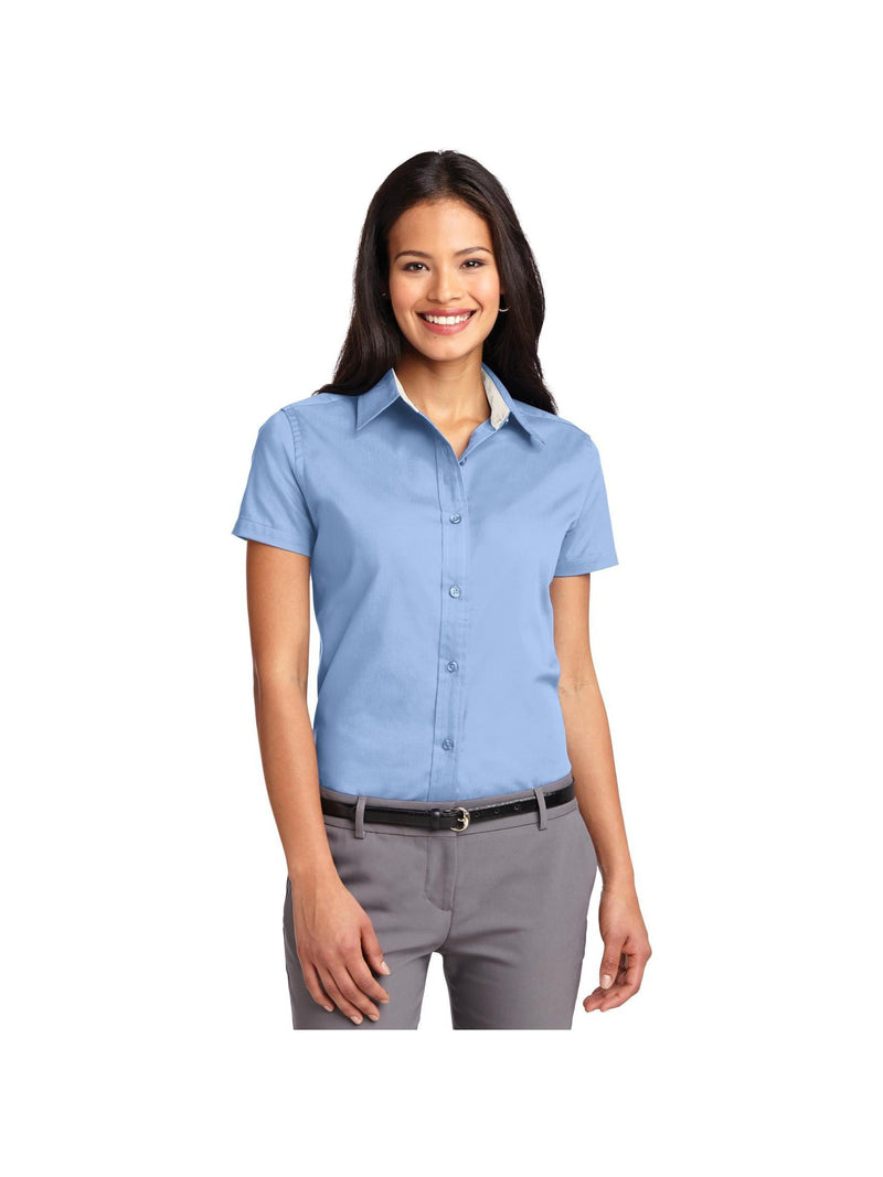 no-logo Port Authority Ladies Short Sleeve Easy Care Shirt-Port Authority-Light Blue/Light Stone-XS-Thread Logic