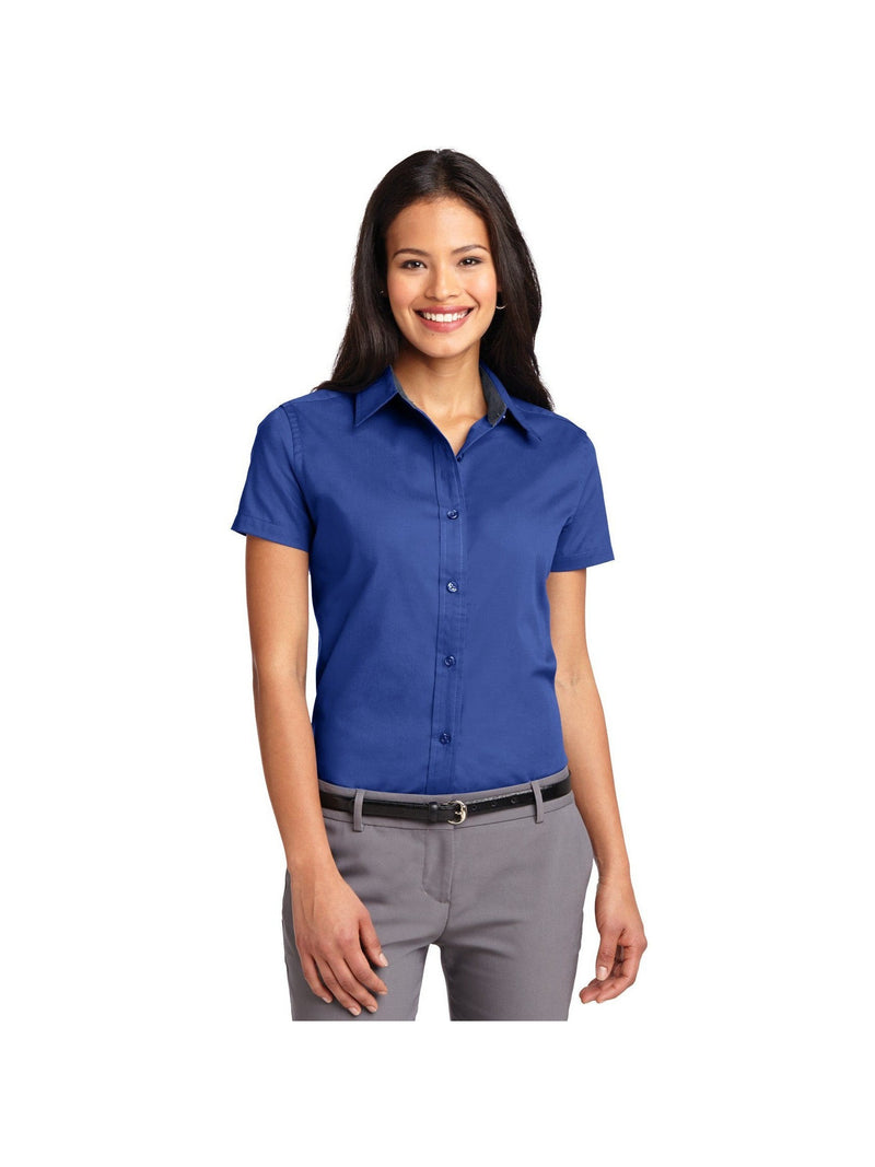 no-logo Port Authority Ladies Short Sleeve Easy Care Shirt-Port Authority-Royal/Classic Navy-XS-Thread Logic
