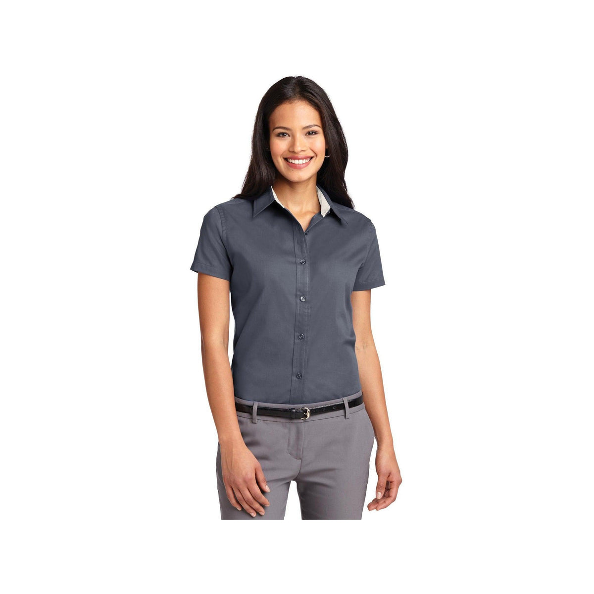 no-logo Port Authority Ladies Short Sleeve Easy Care Shirt-Port Authority-Steel Grey/Light Stone-XS-Thread Logic