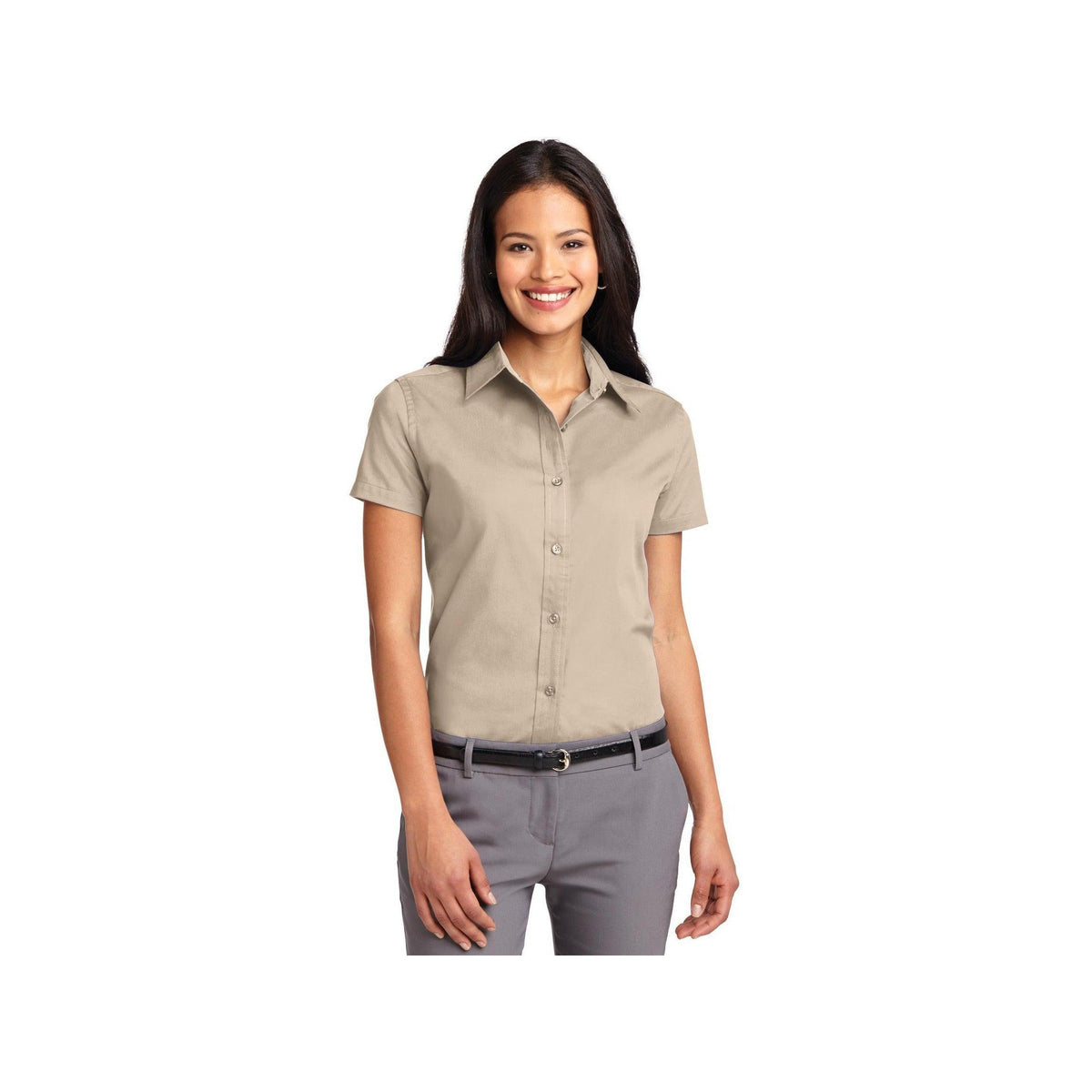 no-logo Port Authority Ladies Short Sleeve Easy Care Shirt-Port Authority-Stone-XS-Thread Logic