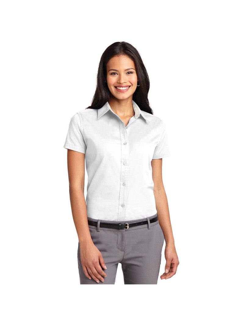 no-logo Port Authority Ladies Short Sleeve Easy Care Shirt-Port Authority-White/Light Stone-XS-Thread Logic