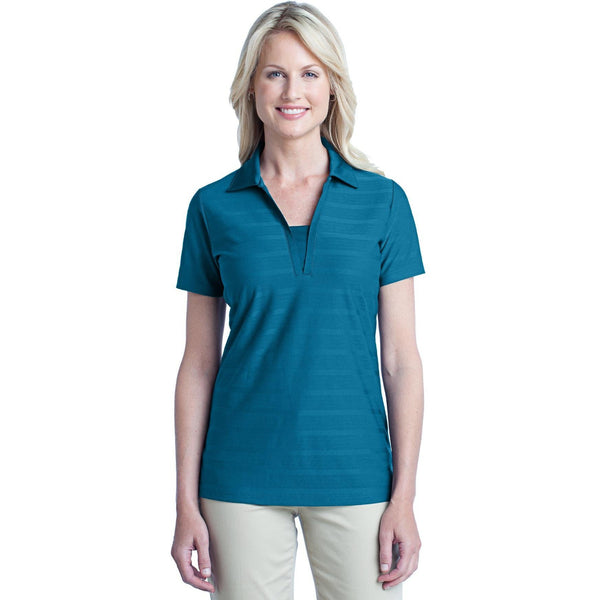 no-logo CLOSEOUT - Port Authority Ladies Horizontal Texture Polo-Port Authority-Peacock Blue-S-Thread Logic