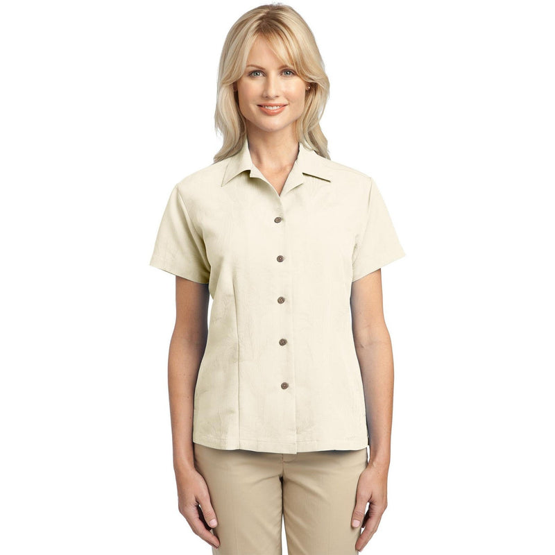 no-logo CLOSEOUT - Port Authority Ladies Patterned Easy Care Camp Shirt-Port Authority-Ivory-XS-Thread Logic