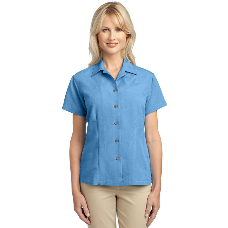 no-logo CLOSEOUT - Port Authority Ladies Patterned Easy Care Camp Shirt-Port Authority-Resort Blue-XXL-Thread Logic