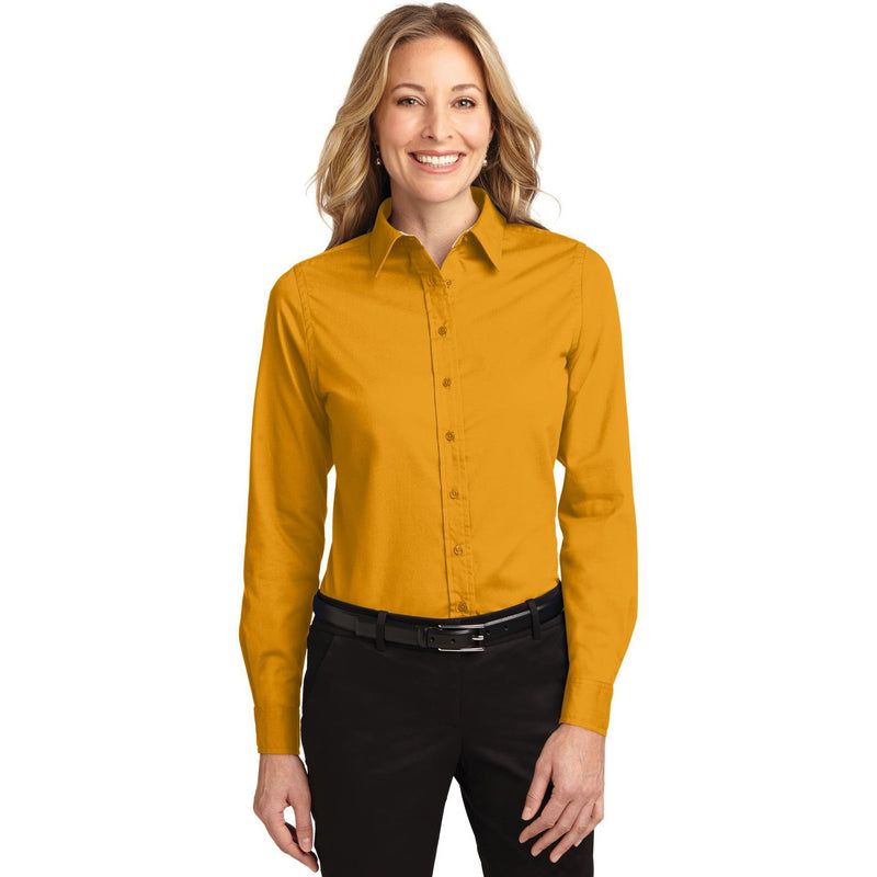 no-logo CLOSEOUT - Port Authority Ladies Long Sleeve Easy Care Shirt-Port Authority-Athletic Gold/Light Stone-5XL-Thread Logic