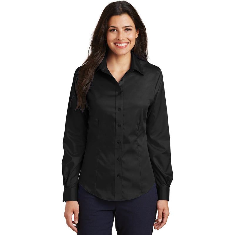 no-logo CLOSEOUT - Port Authority Ladies Non-Iron Twill Shirt-Port Authority-Black-XS-Thread Logic