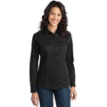 no-logo CLOSEOUT - Port Authority Ladies Stain-Release Roll Sleeve Twill Shirt-Port Authority-Black-XS-Thread Logic