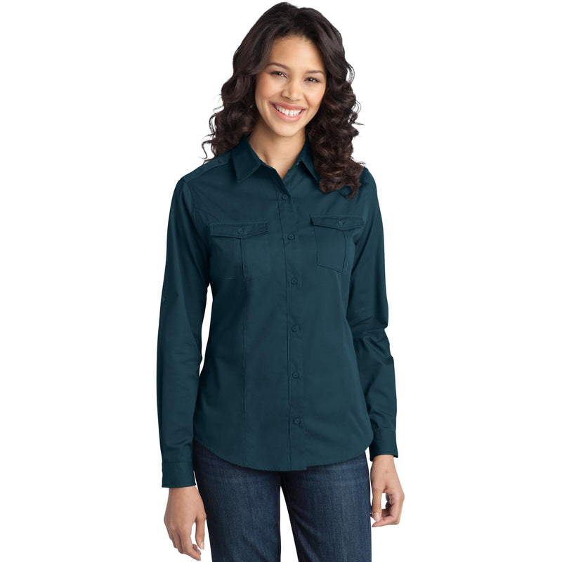 no-logo CLOSEOUT - Port Authority Ladies Stain-Release Roll Sleeve Twill Shirt-Port Authority-Ultra Blue-S-Thread Logic