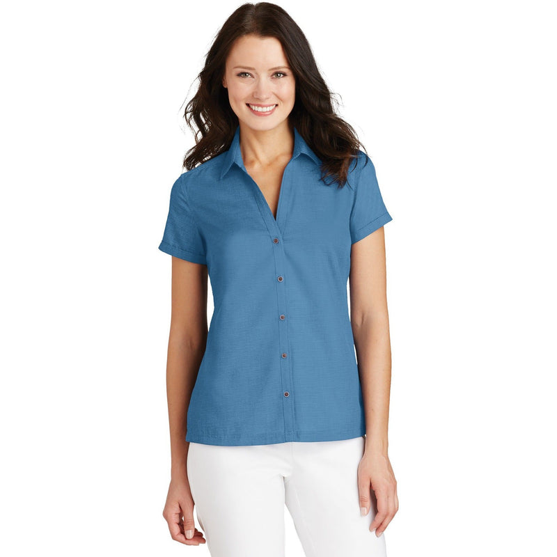 no-logo CLOSEOUT - Port Authority Ladies Textured Camp Shirt-Port Authority-Celadon-XS-Thread Logic