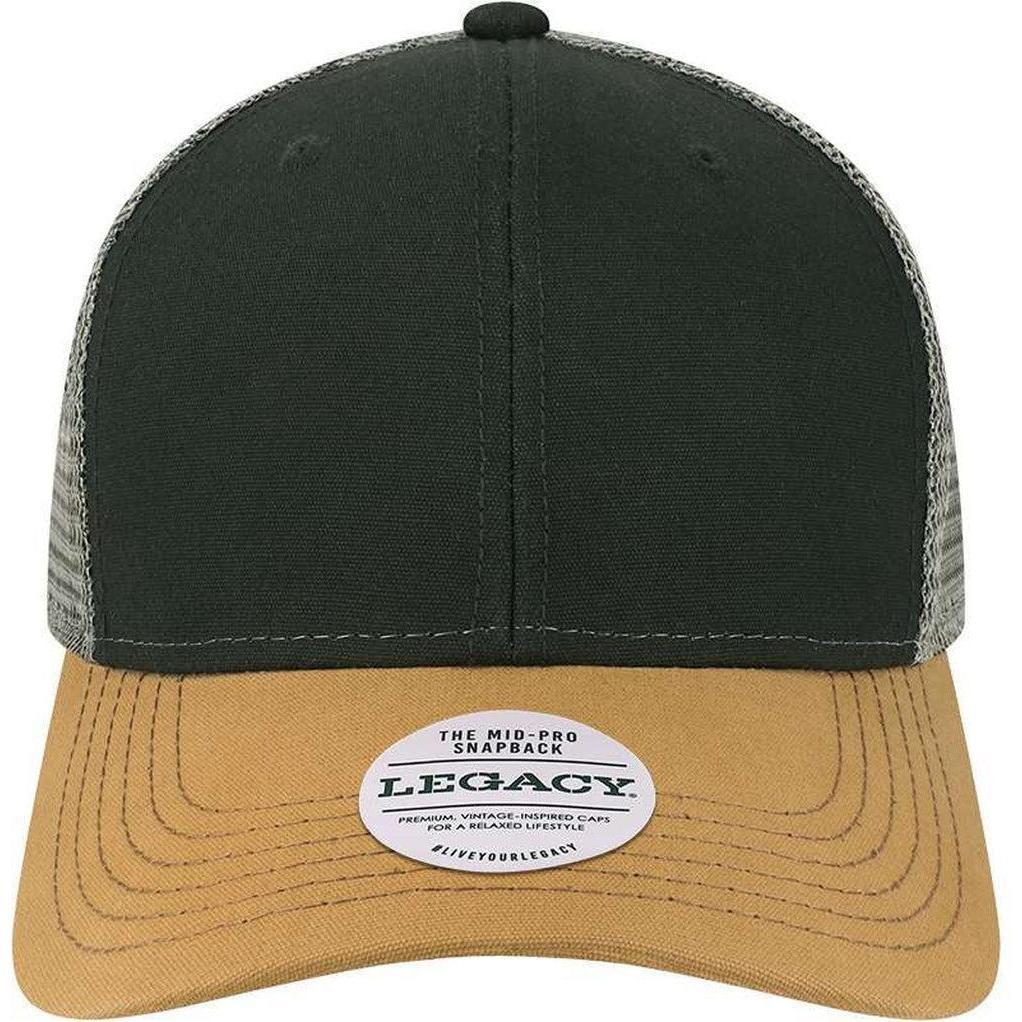 no-logo LEGACY Mid-Pro Snapback Trucker Cap-Apparel-LEGACY-Black/ Caramel/ Dark Grey-Adjustable-Thread Logic 