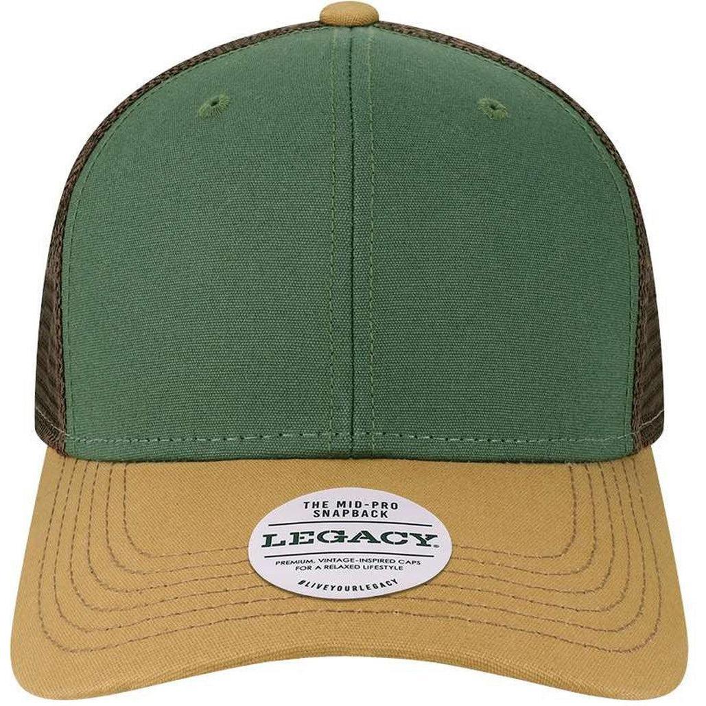 no-logo LEGACY Mid-Pro Snapback Trucker Cap-Apparel-LEGACY-Dark Green/ Camel/ Brown-Adjustable-Thread Logic 