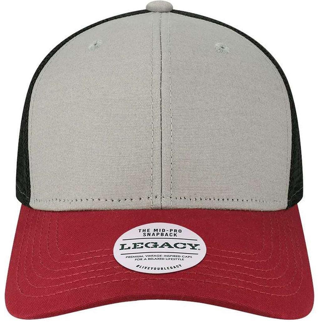 no-logo LEGACY Mid-Pro Snapback Trucker Cap-Apparel-LEGACY-Grey/ Burgundy/ Black-Adjustable-Thread Logic 