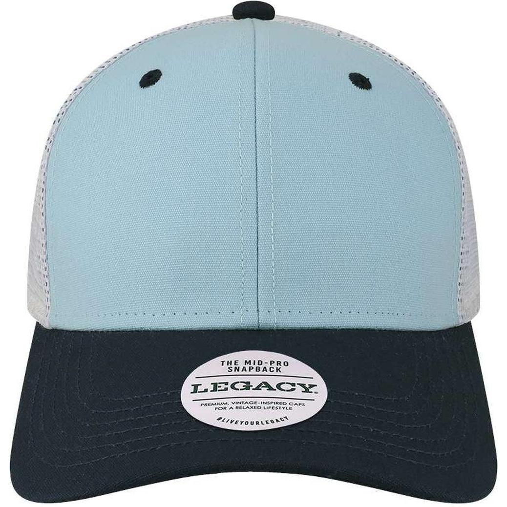 no-logo LEGACY Mid-Pro Snapback Trucker Cap-Apparel-LEGACY-Light Blue/ Navy/ White-Adjustable-Thread Logic 