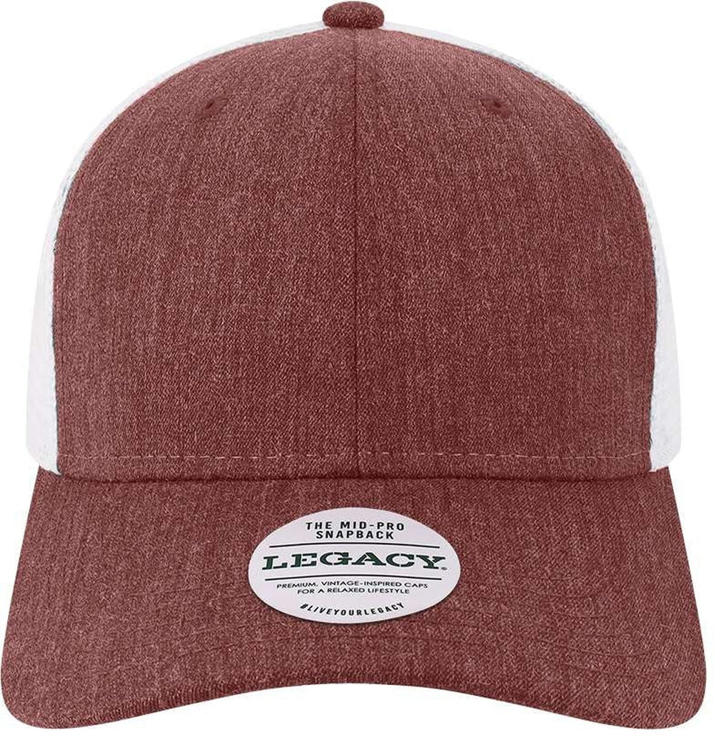 LEGACY Mid-Pro Snapback Trucker Cap-Apparel-LEGACY-Melange Burgundy/ White-Adjustable-Thread Logic 
