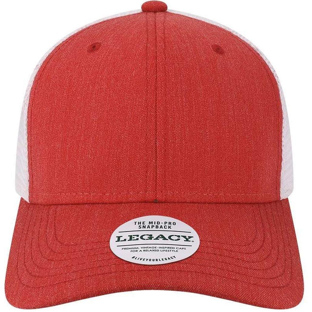 no-logo LEGACY Mid-Pro Snapback Trucker Cap-Apparel-LEGACY-Melange Scarlet/ White-Adjustable-Thread Logic 