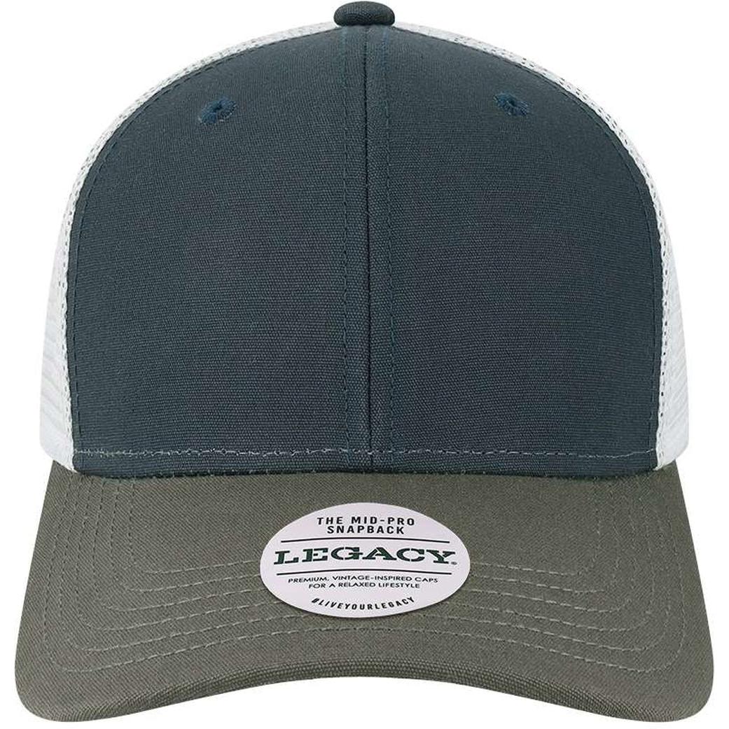 no-logo LEGACY Mid-Pro Snapback Trucker Cap-Apparel-LEGACY-Navy/ Dark Grey/ Silver-Adjustable-Thread Logic 