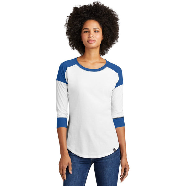 no-logo CLOSEOUT - New Era Ladies Heritage Blend 3/4-Sleeve Baseball Raglan Tee-New Era-Royal/White-L-Thread Logic