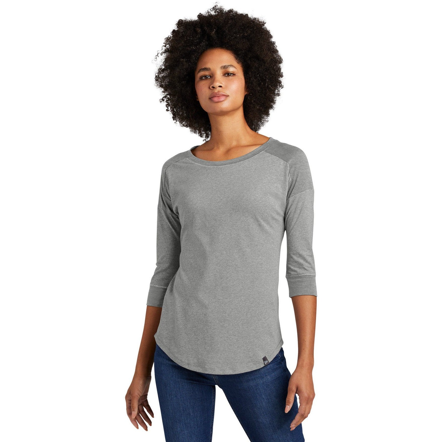 no-logo CLOSEOUT - New Era Ladies Heritage Blend 3/4-Sleeve Baseball Raglan Tee-New Era-Shadow Grey Heather-L-Thread Logic