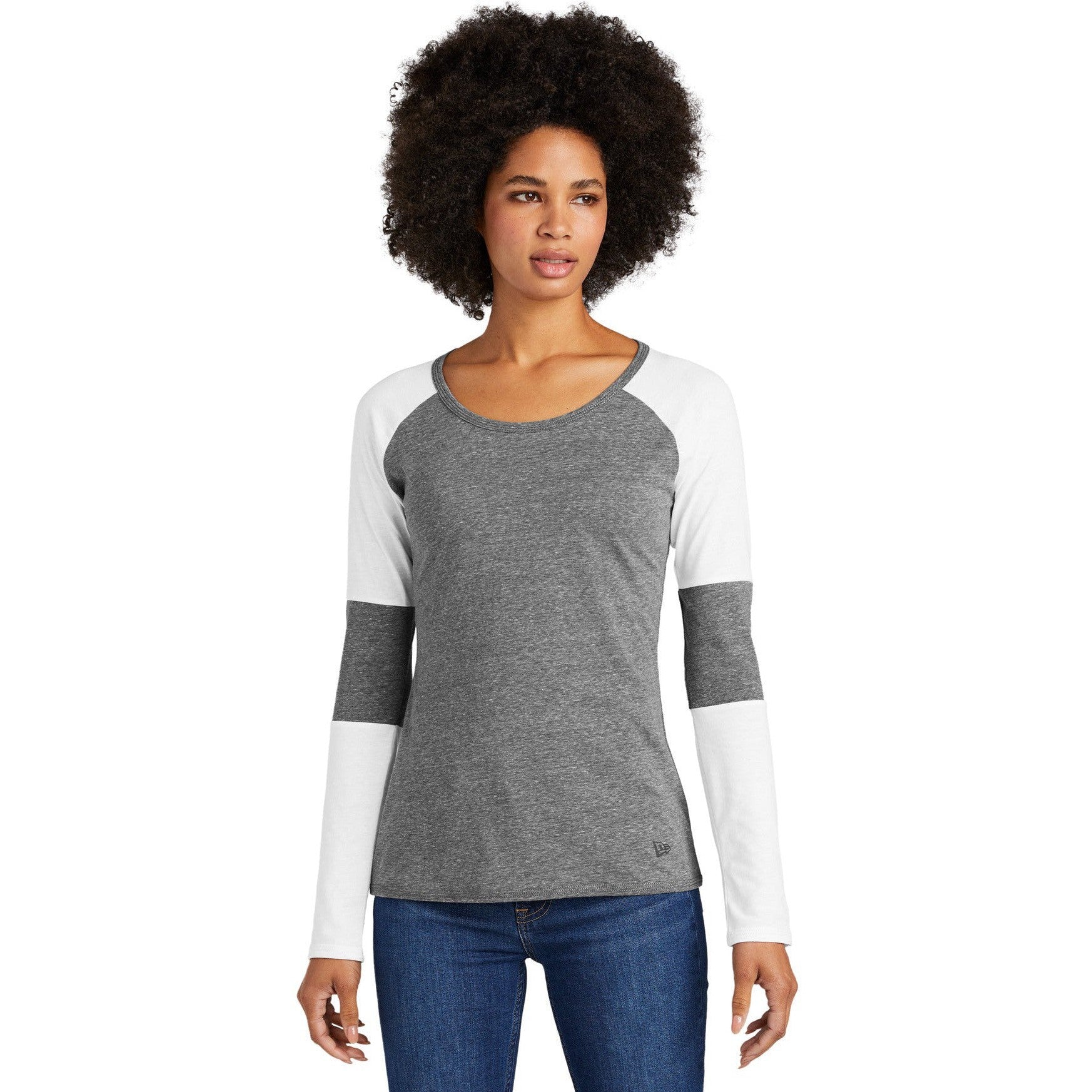 no-logo CLOSEOUT - New Era Ladies Tri-Blend Performance Baseball Tee-New Era-White/Shadow Grey-S-Thread Logic