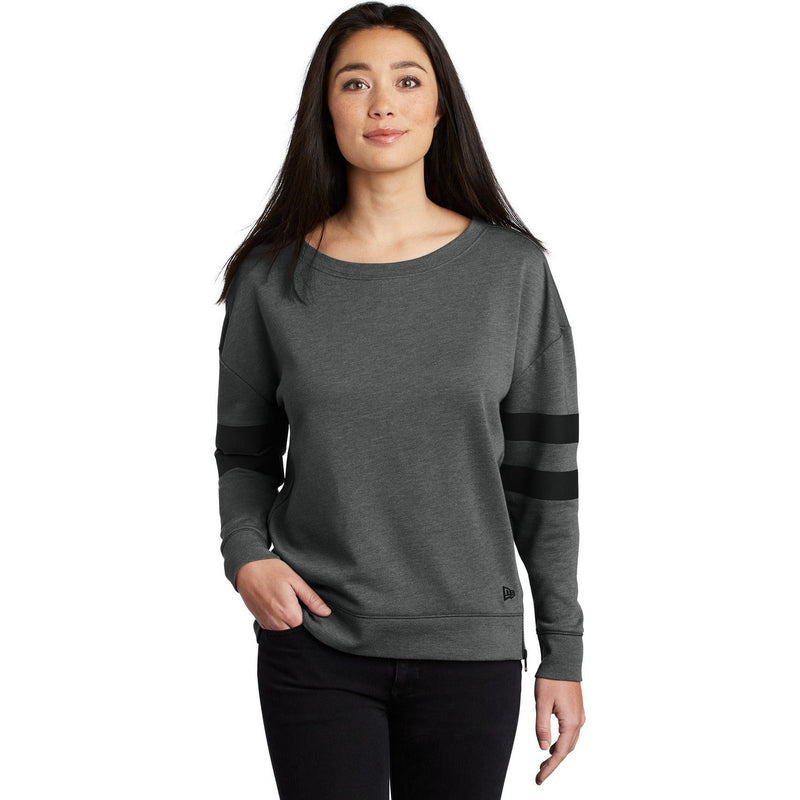 no-logo CLOSEOUT - New Era Ladies Tri-Blend Fleece Varsity Crew-New Era-Black Heather-M-Thread Logic