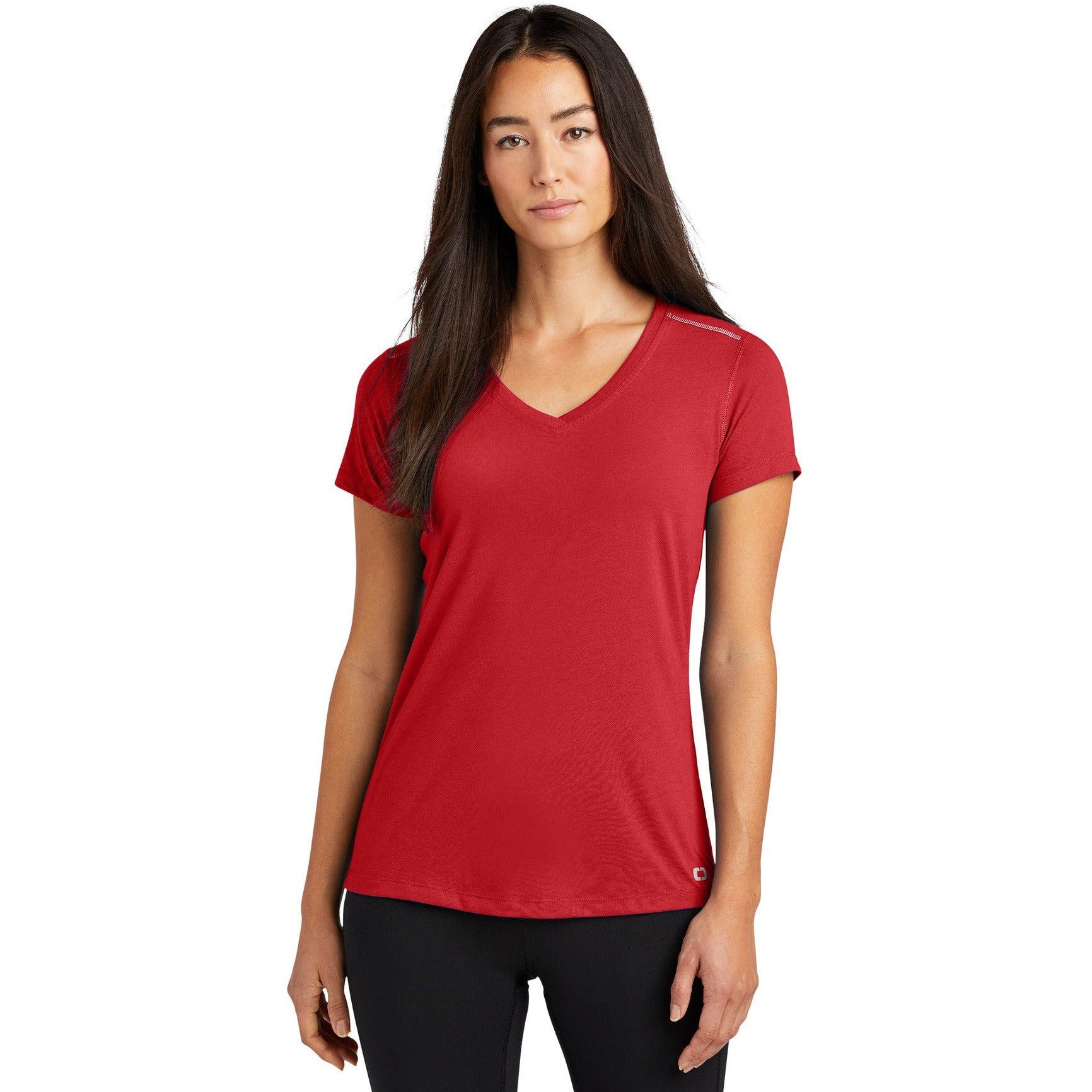 no-logo CLOSEOUT - OGIO Ladies Peak V-Neck Tee-OGIO-Ripped Red-M-Thread Logic