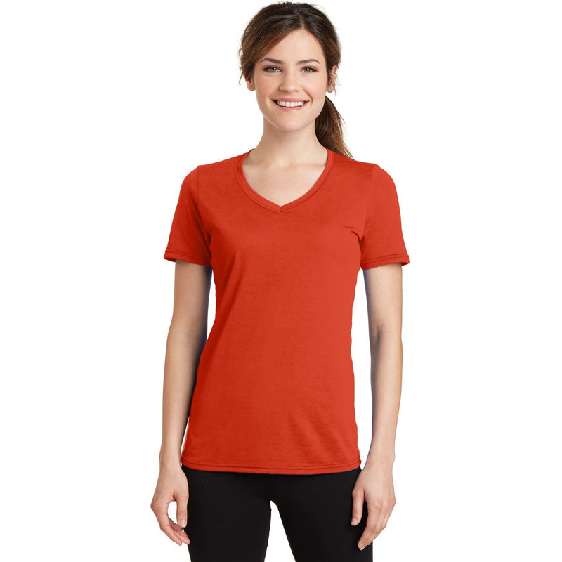 no-logo CLOSEOUT - Port & Company Ladies Performance Blend V-Neck Tee-Port & Company-Orange-XS-Thread Logic